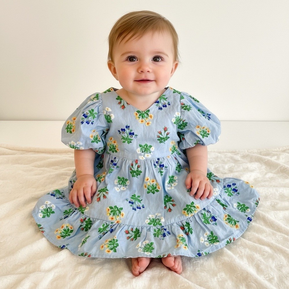 Janie And Jack Spring Dress Infant 6-12 Months Easter Floral Flowers Cottagecore
